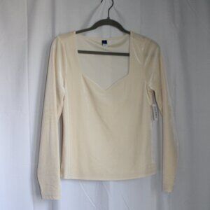 Old Navy NEW NWT Gold Creme Off-White Velvet Sweetheart Neck Long Sleeve